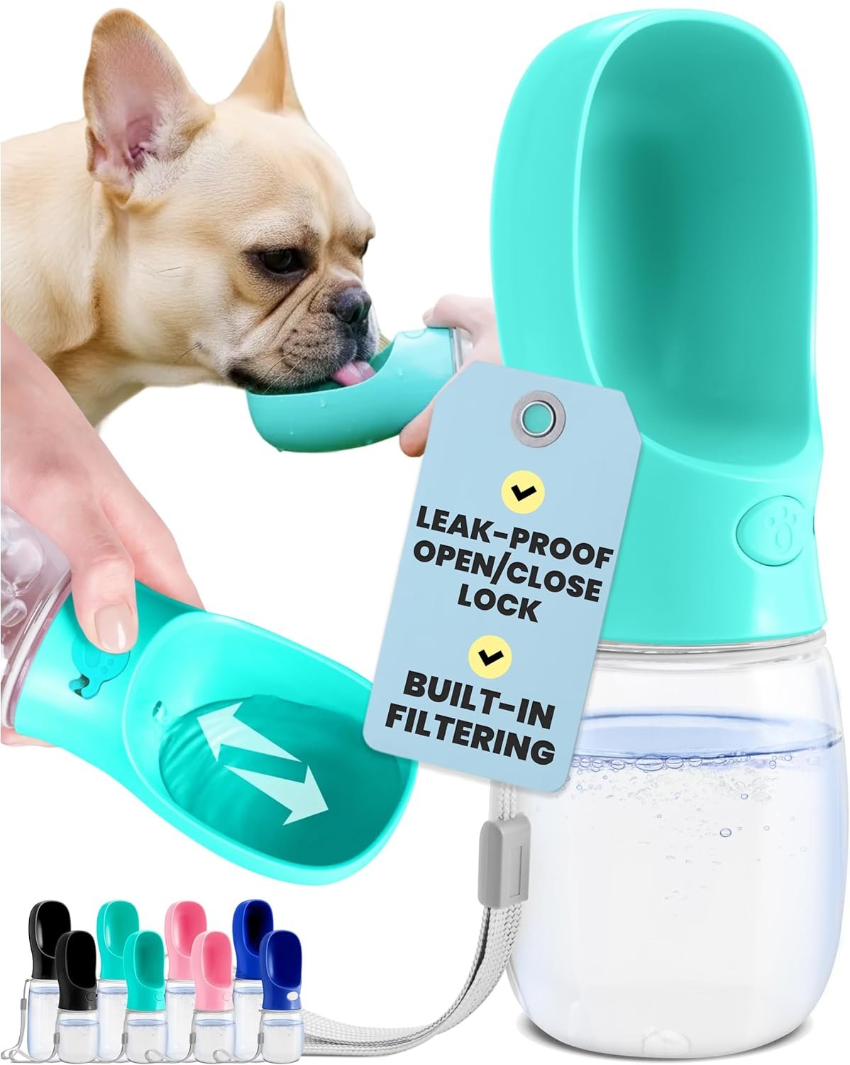 MalsiPree Dog Water Bottle Dispenser – 12 oz Blue – Leak-Proof Lock & One-Hand Operation – Dog Water Bowl Dispenser – Pet Travel Bottle with Built-in Bowl for Trail Hiking, Park Visit & Beach Days