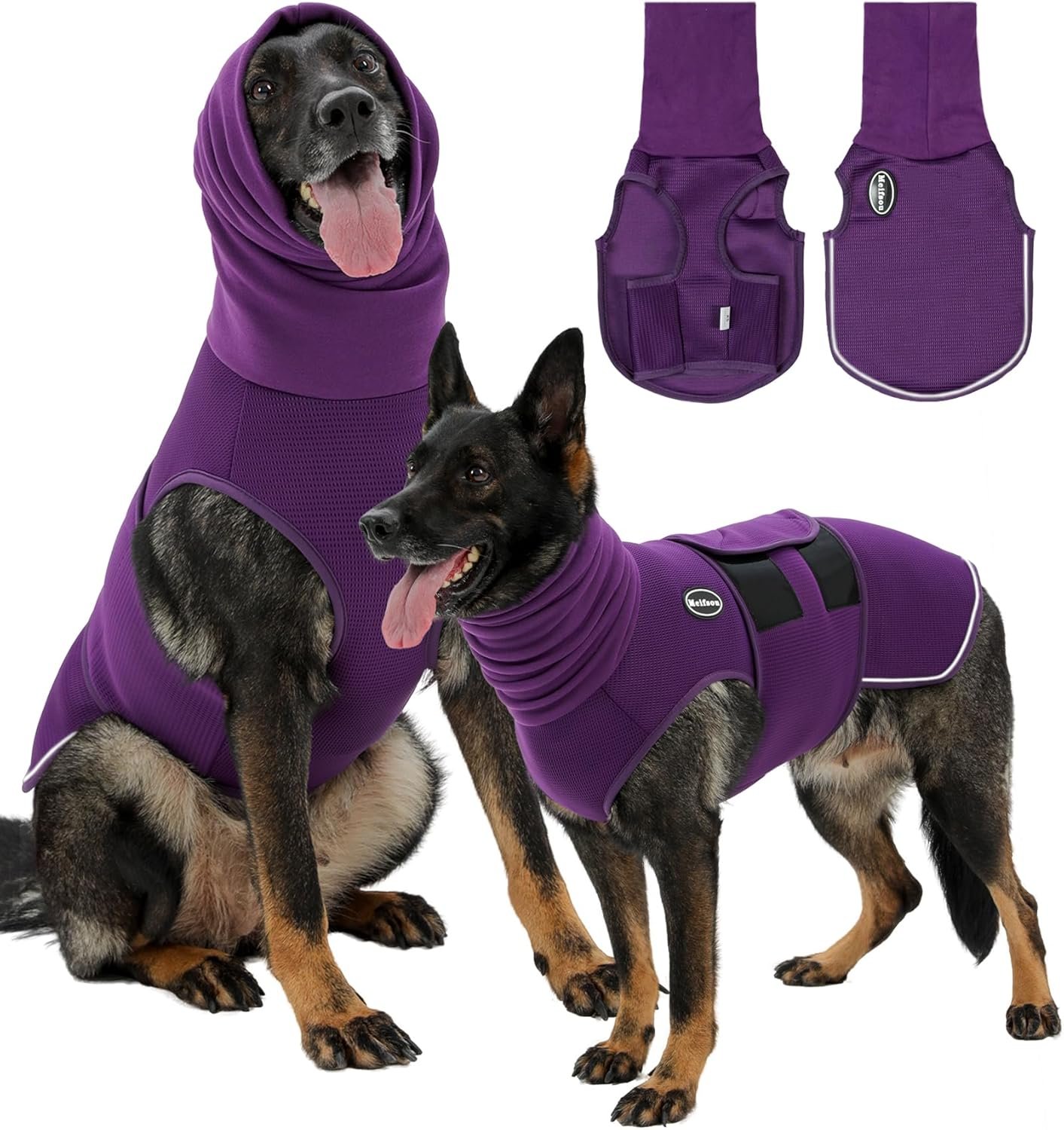 Meifsou Dog Anxiety Vest with Hood, Skin-Friendly Thunder Jacket for Dogs, All-in-One Dog Calming Shirt with Hood for Thunder, Fireworks, Separation – Keep Pet Calm Without Medicine, Purple, XS