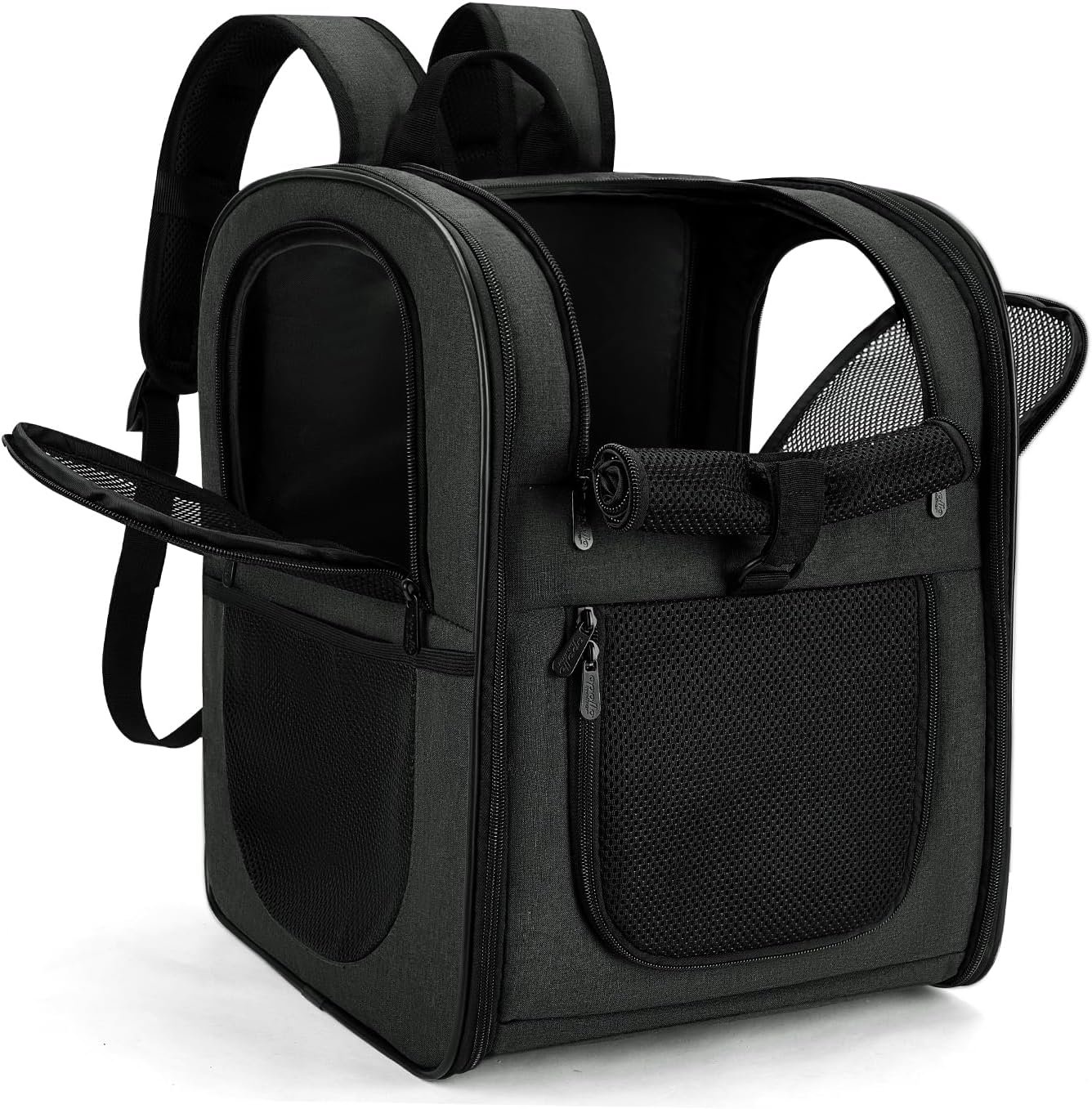 Apollo Walker Dog & Cat Carrier Backpack for 4-18lb Pets – Ventilated Safe Design with Padded Back Support, Breathable Mesh Pet Backpack for Hiking, Travel, Outdoor (Black)