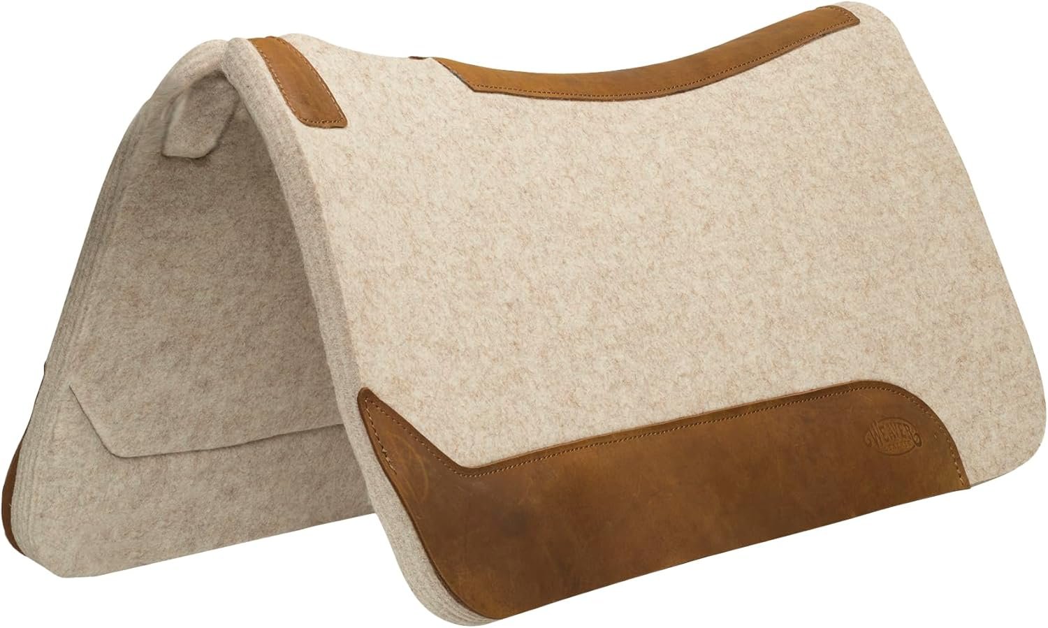 Weaver Equine 30″ x 30″ Contoured Wool Blend Felt Horse Saddle Pad, Shock Absorbing Western Saddle Pad for Protection, Durable Equine Supplies, Tan