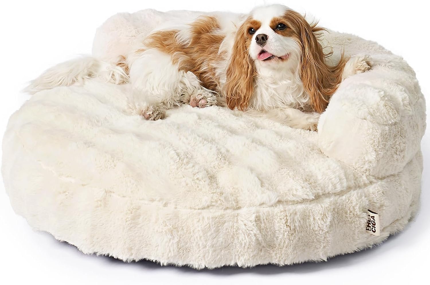 EHEYCIGA Dog Bed Medium Size Dog, Fluffy Small Dog Couch with Removable Washable Cover, Bolster Pet Sofa, Waterproof and Non-Slip, 30″ x 30″x 8.5″, Cream