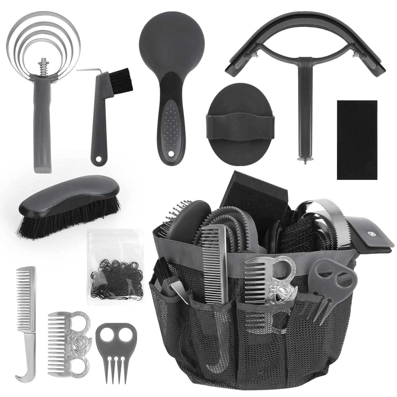 Horse Grooming Kit 12 Pieces Set – Complete Horse Brushes & Care Supplies Set with Organizer Tote Bag, Equine Coat Grooming Tools, Tack Room Equipment & Gifts for Horse Owners & Lovers