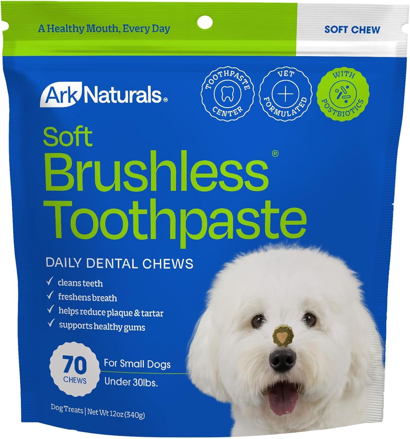 Ark Naturals Soft Brushless Toothpaste, Dog Dental Chews for Small Breeds, Freshens Breath, Unique Texture Helps Reduce Plaque & Tartar, 12oz, 1 Pack
