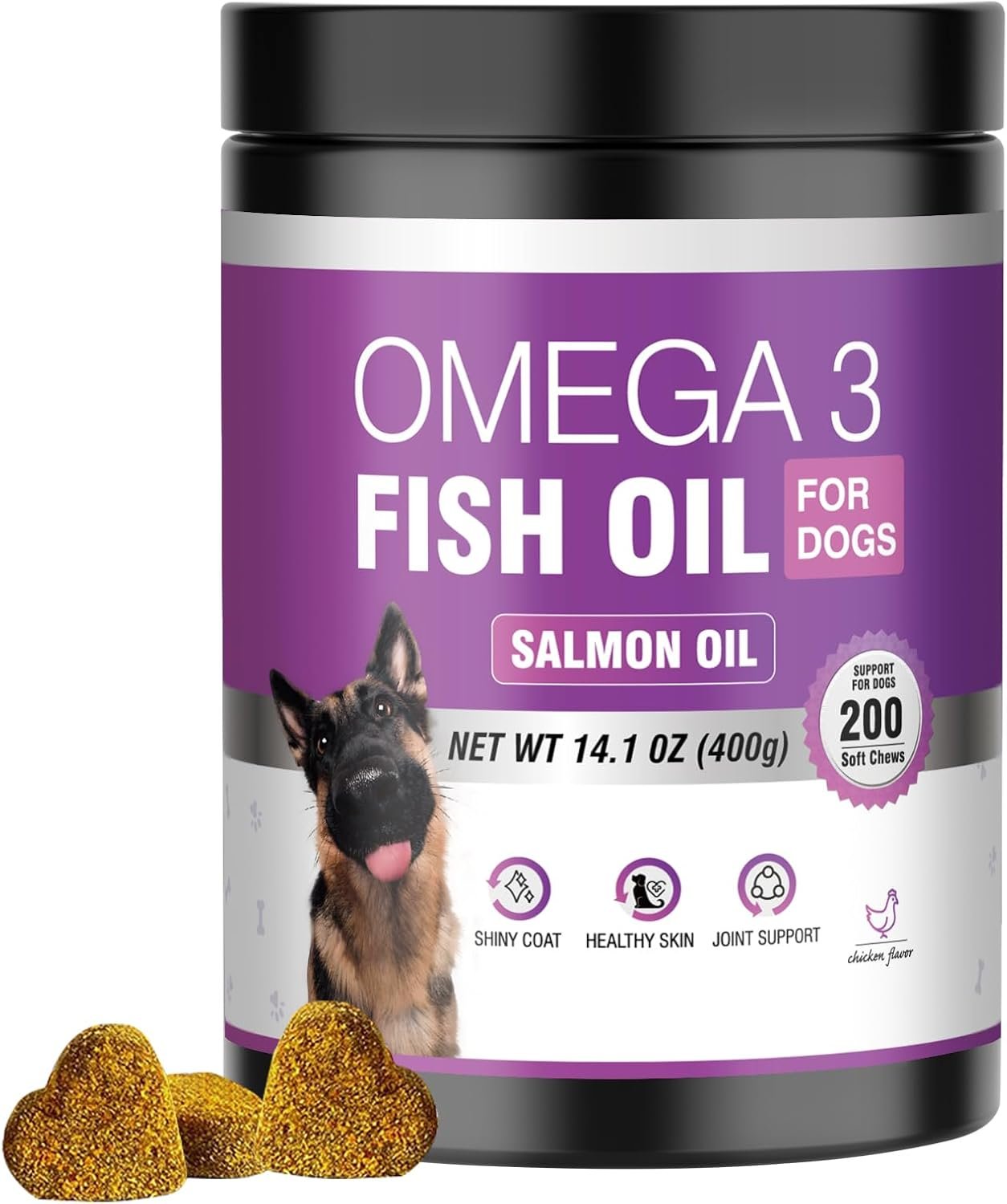 Omega 3 Fish Oil for Dogs Dog Skin and Coat Supplement Shiny Coats Dog Skin Allergy Relief for Dogs Itching Reduce Shedding EPA & DHA Fatty Acids Salmon Oil Supplement 200 Ct