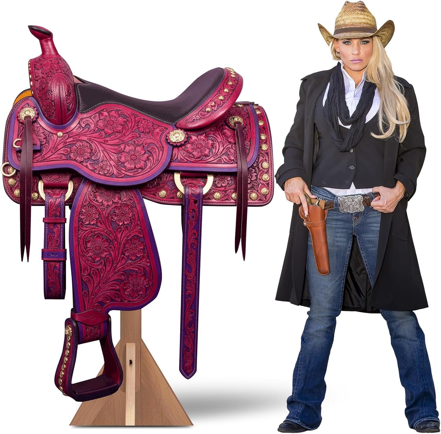 Marsui 5.3ft Horse Racing Party Decorations Saddle Cardboard Cutout Stand up Life Size Derby Day Photo Props Animals Decor for Derby Day Rodeo Western Party Equestrian Events Supplies