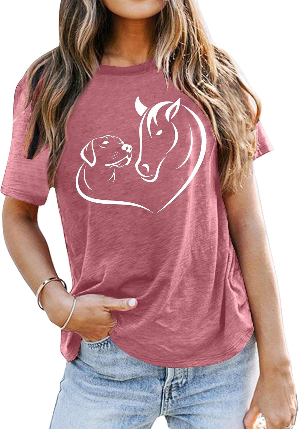 VVNTY Horse Lover Shirt Women: Horse Heart T Shirt Funny Horses T-Shirt Casual Animal Graphic Tees