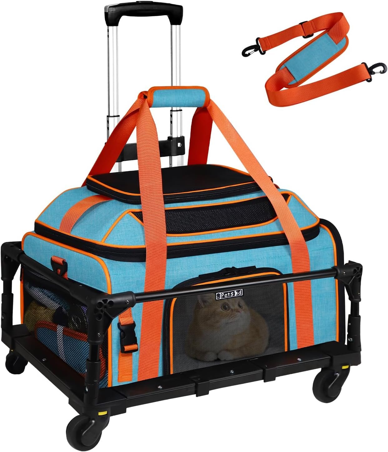 Petskd Top-Expandable Small Pet Carrier with Wheels (19″ L x 13″ W x 9″ H), Southwest/Allegiant Airlines Approved, Rolling Pet Carrier for Small Dogs & Cats (Black)