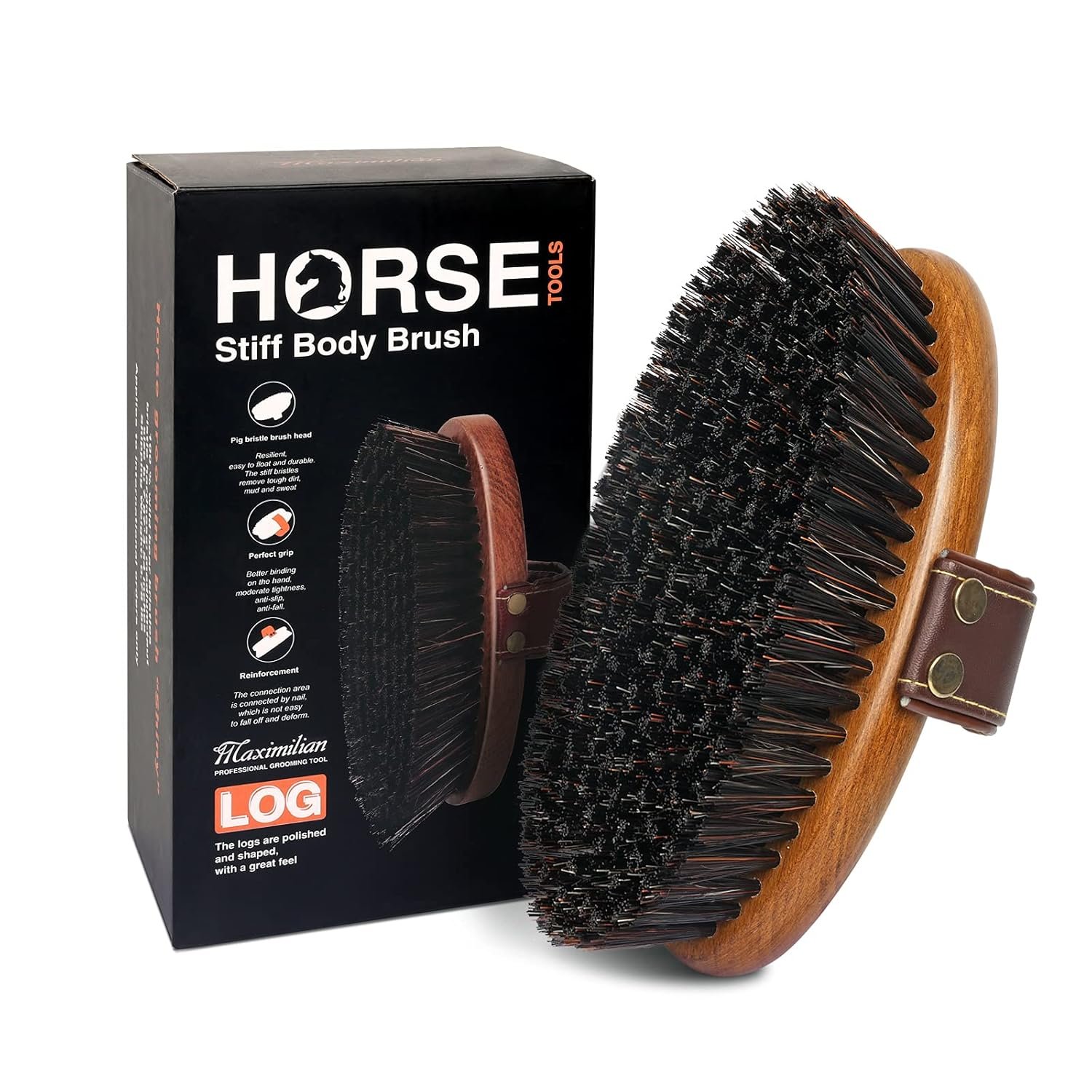 MAXIMILIAN World Class Handmade Equine Stiff Body Horse Brush Professional Equine Grooming Tools Effortlessly Removes Mud,Sweat and Dirt from Your Horses Hair