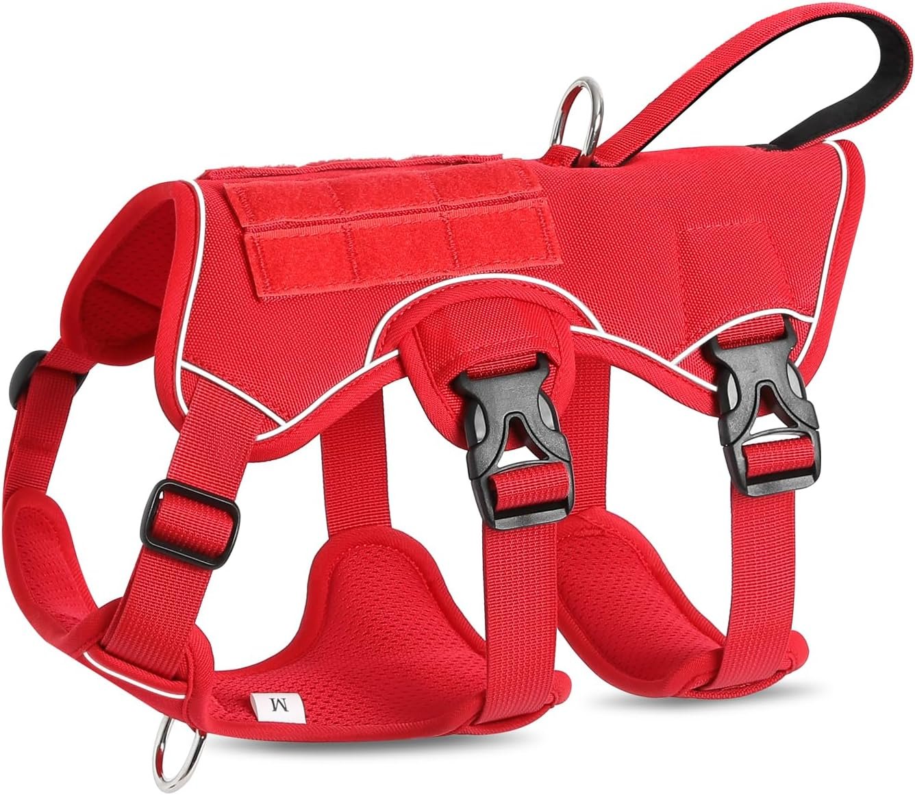 VOOPET Escape Proof Dog Harness, Soft Padded Full Body Pet Harness, Reflective No Pull Dog Harness with Handle and 2 Leash Clips for Medium Dogs Walking Hiking Training (Red,M)
