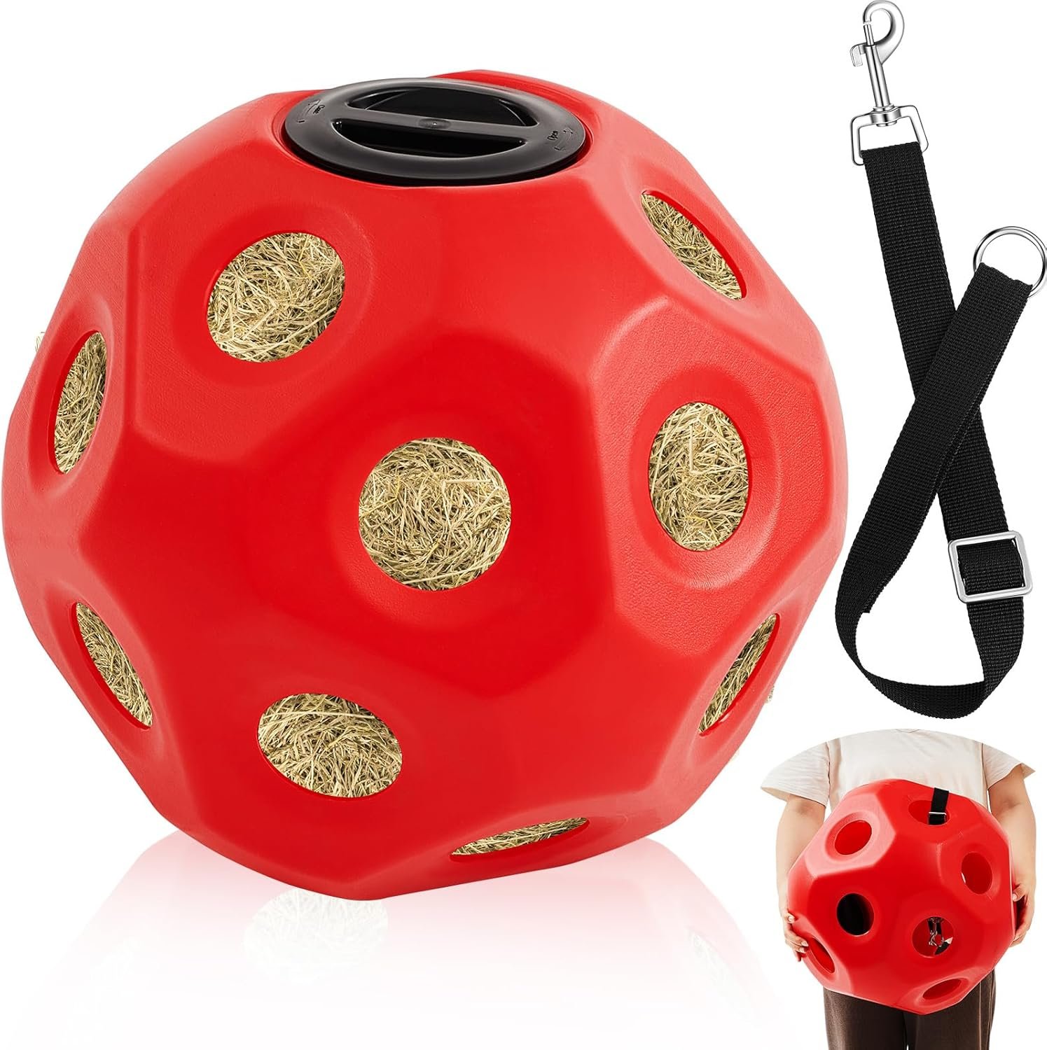 Seenelling 15.75″ Hay Ball for Horse with Hanging Strap Extra Large Slow Feeder Horse Treat Ball Herding Balls Horses Goat Sheep Relieve Stress for Paddock Stall Stable Supply(Red)