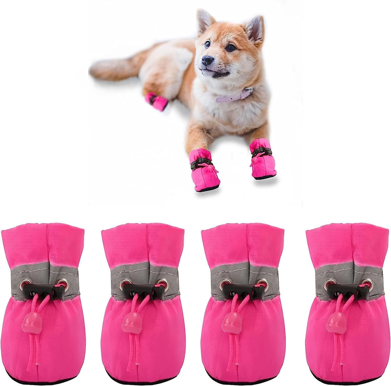 YAODHAOD Dog Shoes for Small Dogs, Hot Pavement Summer Puppy Dog Boots & Paw Protectors,Anti-Slip Sole Dog Booties for Indoor Hardwood Floor 4PCS (Pink, Size: 4)