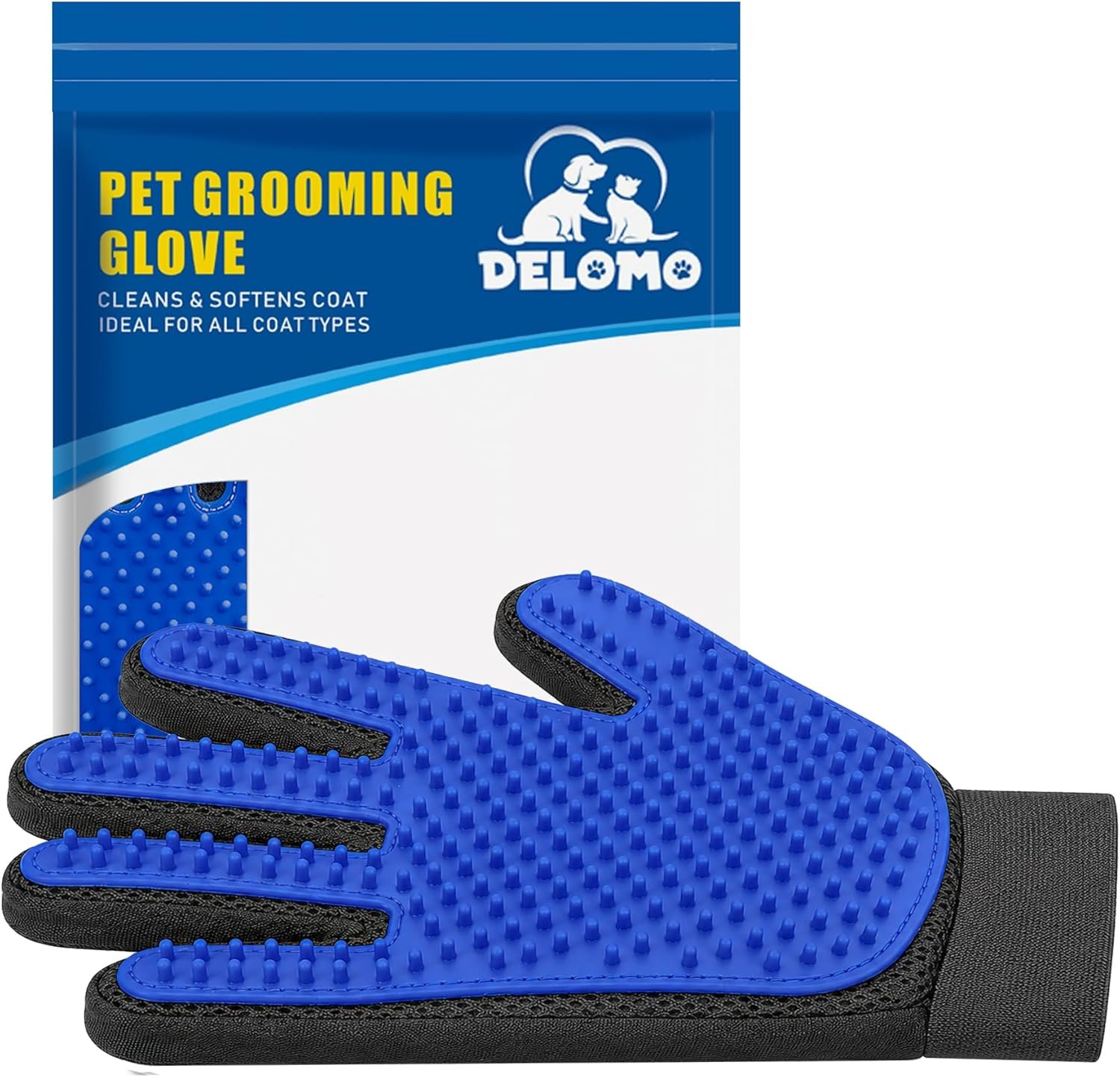 Pet Hair Remover Glove – Gentle Pet Grooming Glove Brush – Deshedding Glove – Massage Mitt with Enhanced Five Finger Design – Perfect for Dogs & Cats with Long & Short Fur – 1 Pack (Right-hand), Blue