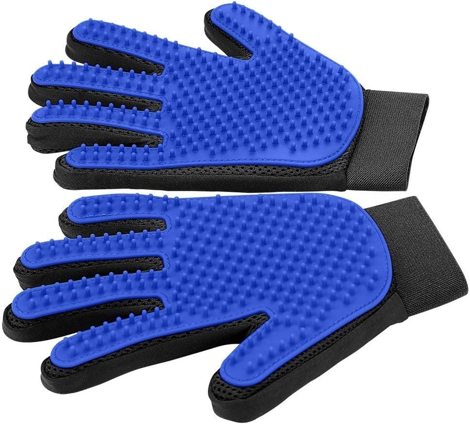 Upgrade Efficient Pet Hair Remover Gloves – Gentle Shedding Brushes for Dogs, Cats & Horses with Long and Short Hair – 1 Pair (Blue)