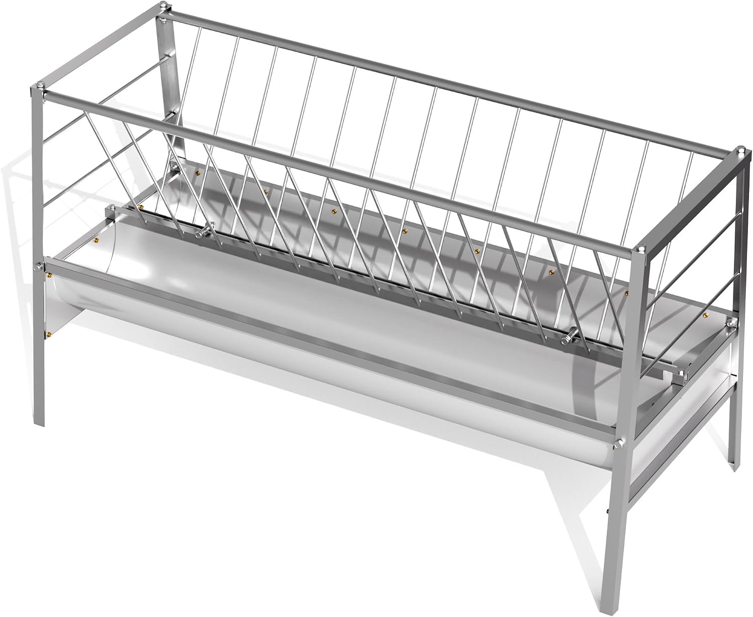 62″ L Goat Hay Feeder 92 Gallon Large Capacity, Stainless Steel 2-in-1 Hay & Grain Feeder for Goats, Sheep, Horses | Freestanding Outdoor Farm Livestock Feeder, Easy Assembly