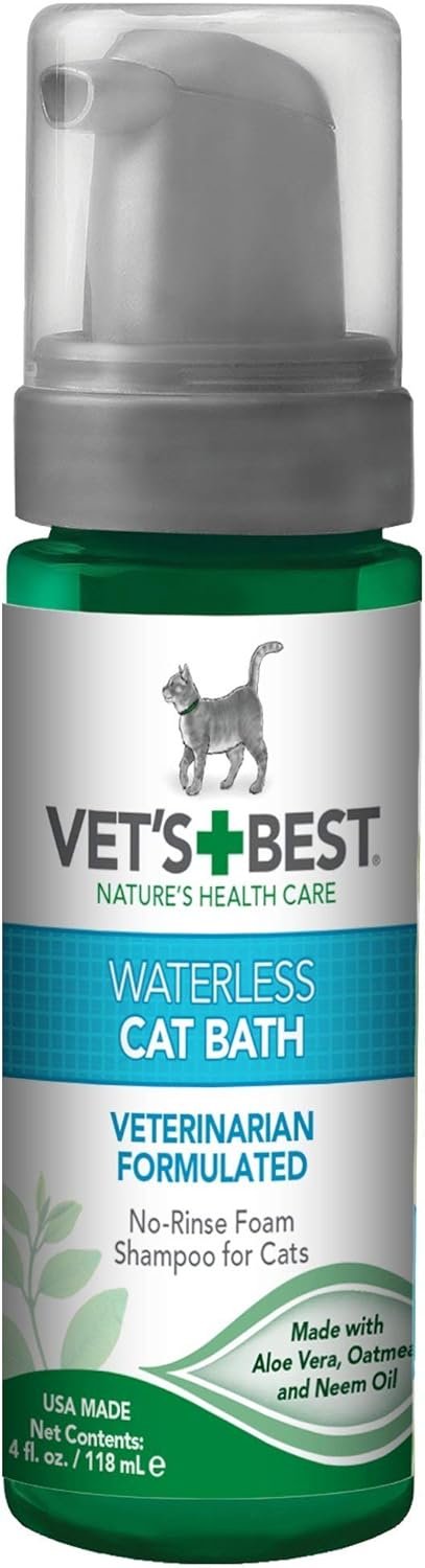 Vet’s Best Waterless Cat Bath, No Rinse Waterless Dry Shampoo for Cats, Veterinarian Formulated Cat Shampoo, Kitten Shampoo, 4 oz