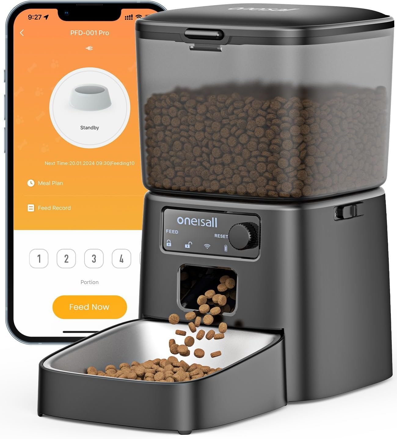 oneisall Automatic Cat Feeder, 2.4G WiFi Cat Food Dispenser with App, 12 Cups/3.5L Auto Cat Feeder for Dry Food, Timed Cat Feeder with Portion Control for Small Pets Indoor