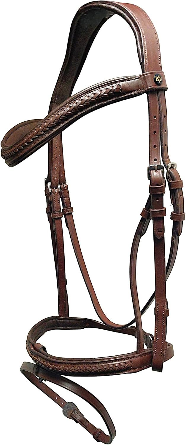 Braided Havana Brown Leather Bridle with Removable Flash – Padded Browband & Noseband – Horse Riding Bridle for Schooling & Show – Size Full
