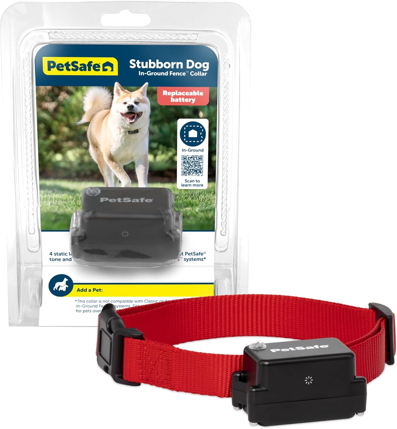 PetSafe Stubborn Dog Pet Fence Receiver Collar Only – In-Ground Containment Collar, Waterproof – Tone, Vibrae & Static Correction for Dogs 8lb and Up – From The Parent Company of INVISIBLE FENCE Brand