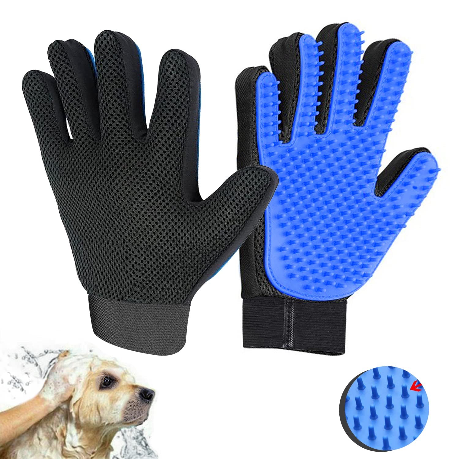Generic Pet Grooming Glove, Blue – Perfect for Dog, Cat, Rabbit with fur (short and long), Multi-role Bathing, Massaging, Grooming, Shedding, Brush Glove