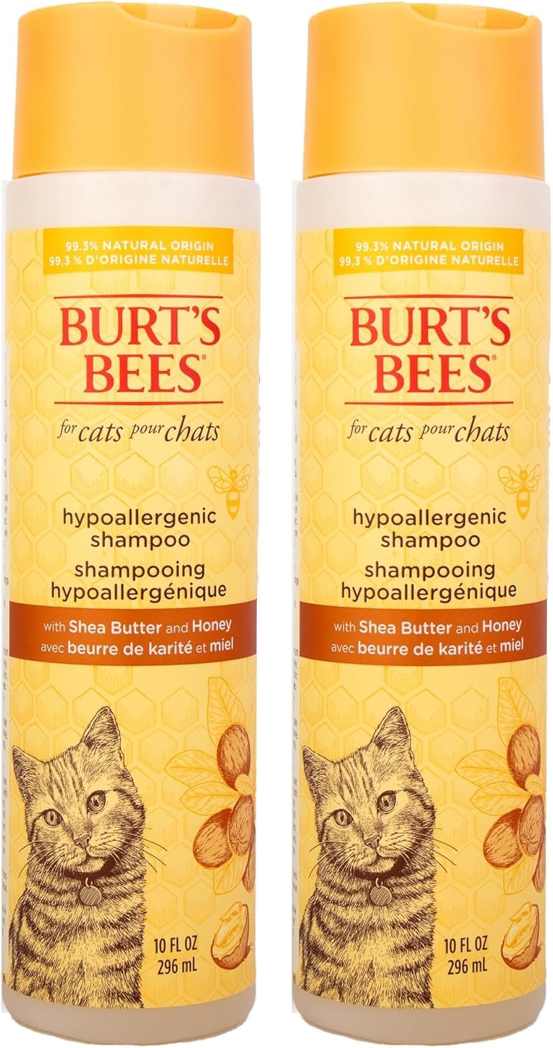 BURT’S BEES FOR PETS Hypoallergenic Cat Shampoo with Shea Butter and Honey, Gentle Formula for Indoor Cats with Dry or Sensitive Skin, pH Balanced, Fragrance-Free, 10 Fl Oz – 2 Pack