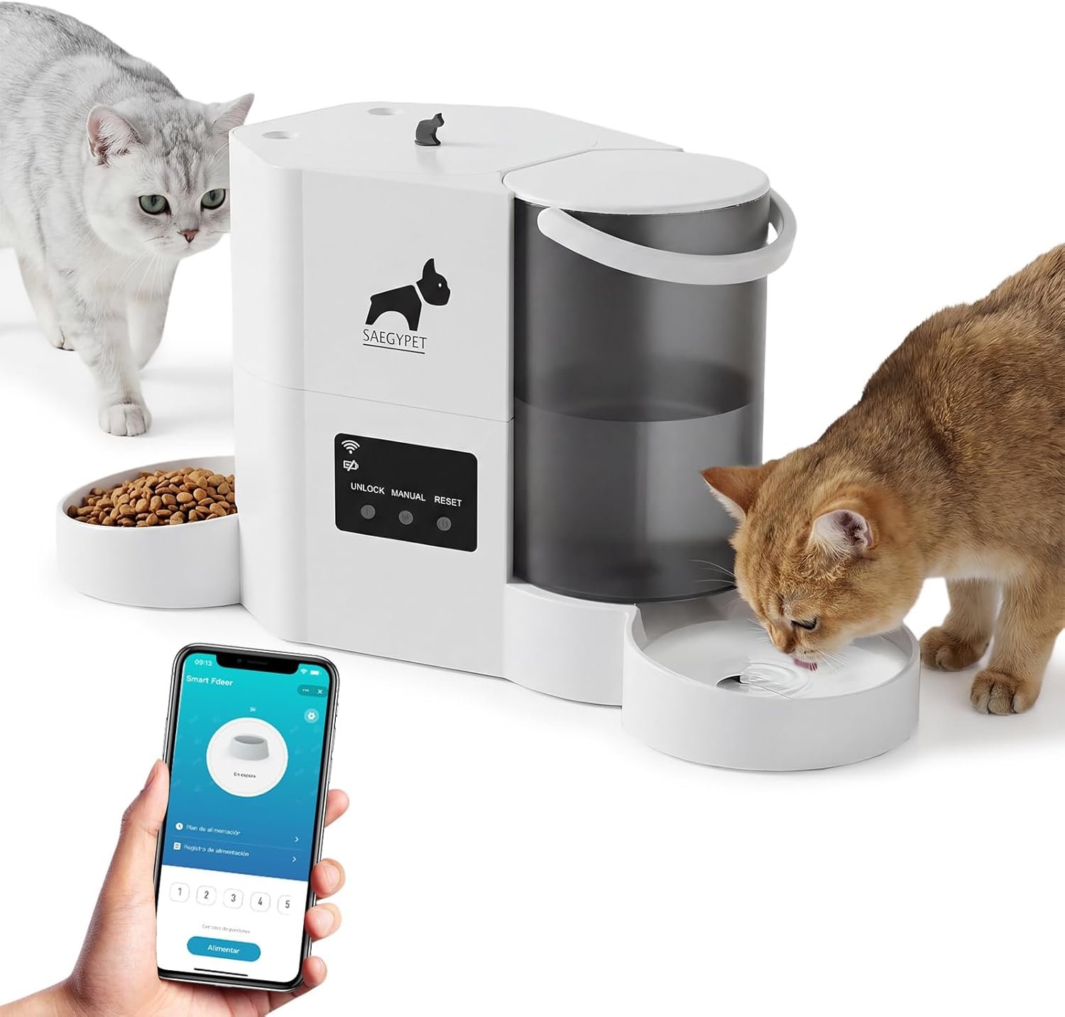 Automatic Cat Feeder 5G/2.4GHz WiFi Feeder and Waterer 2-in-1 Set for Pets, Pet Feeder up to 10Meals per Day, App-Controlled, 3L Food Tank & 2L Water Tank for Cats and Small Dogs