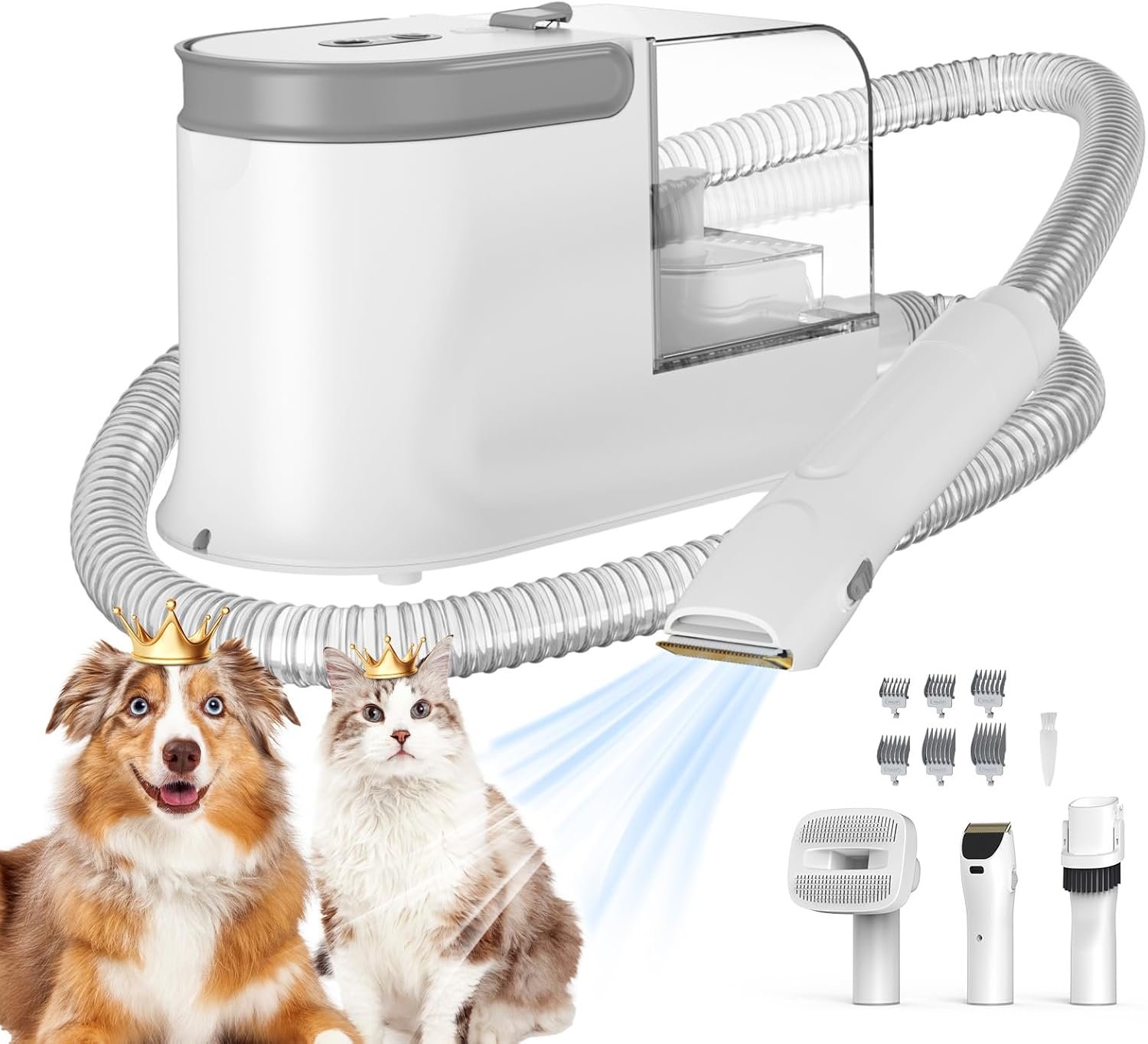 Dog Grooming Vacuum, Dog Grooming Kit, 3 Suction Modes Dog Brush Vacuum with 5 Pet Grooming Tools (Alabaster)