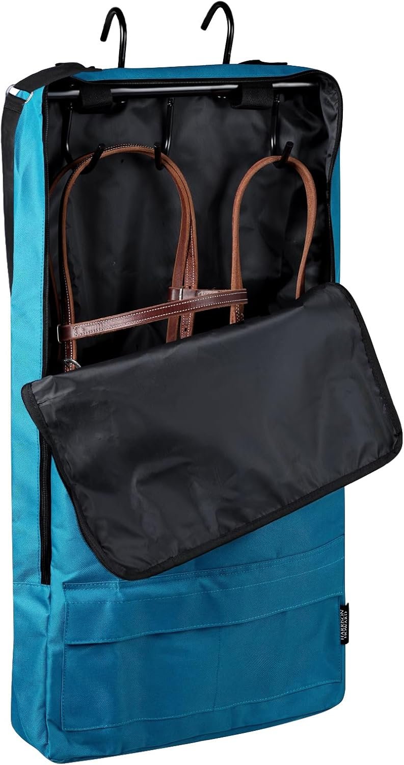 Harrison Howard Bridle/Halter Bag – Waterproof 600D Horse Tack Storage, Hanging Organizer with Multi-Hook Design, Protects Bridles & Reins-Teal