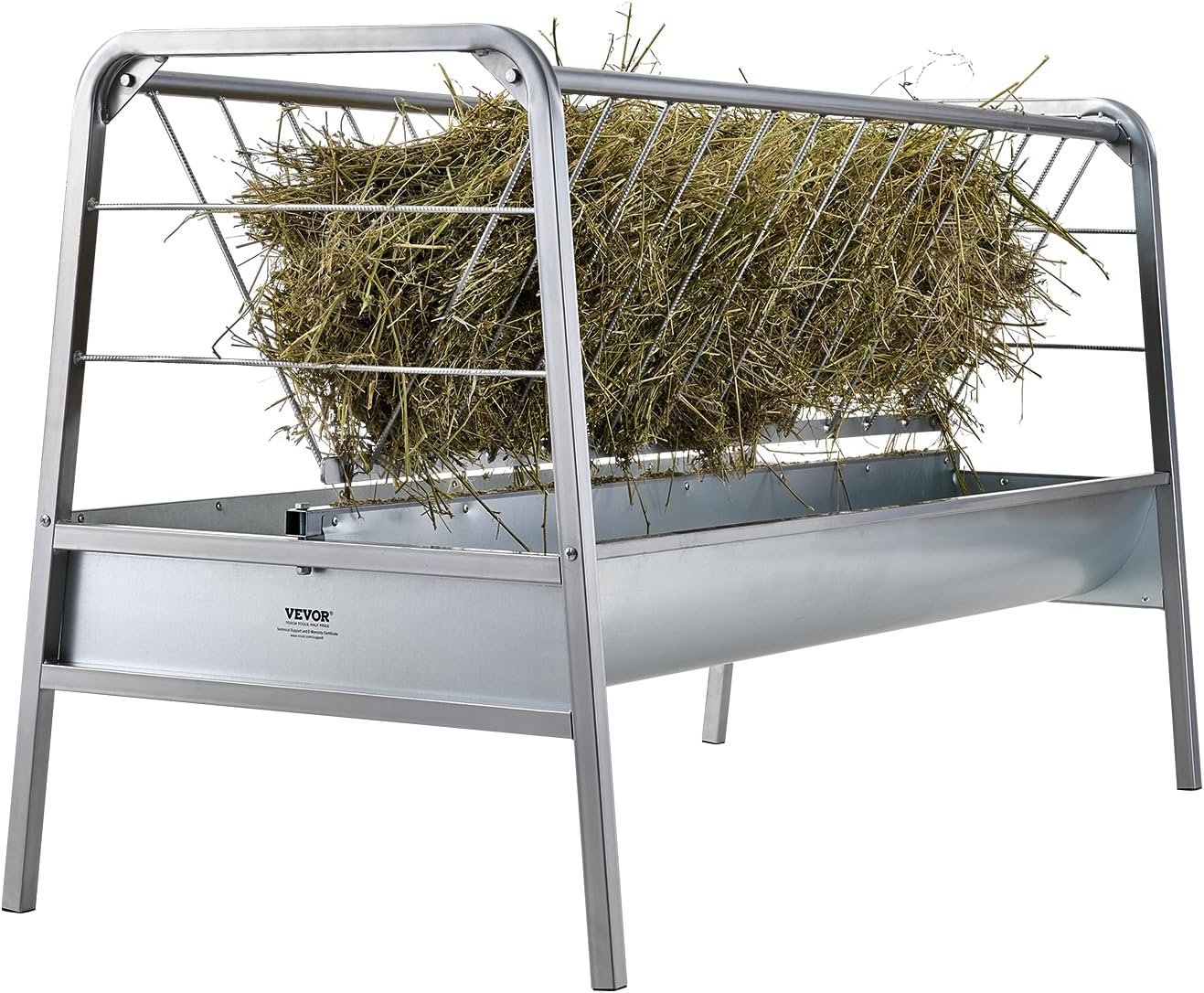 VEVOR 2 in 1 Livestock Hay Feeder, 80-Gallon Capacity, 59″ Long Goat Hay Feeder with Deeper Feeding Pan, Heavy Duty Steel for Sheep Farms Sheds
