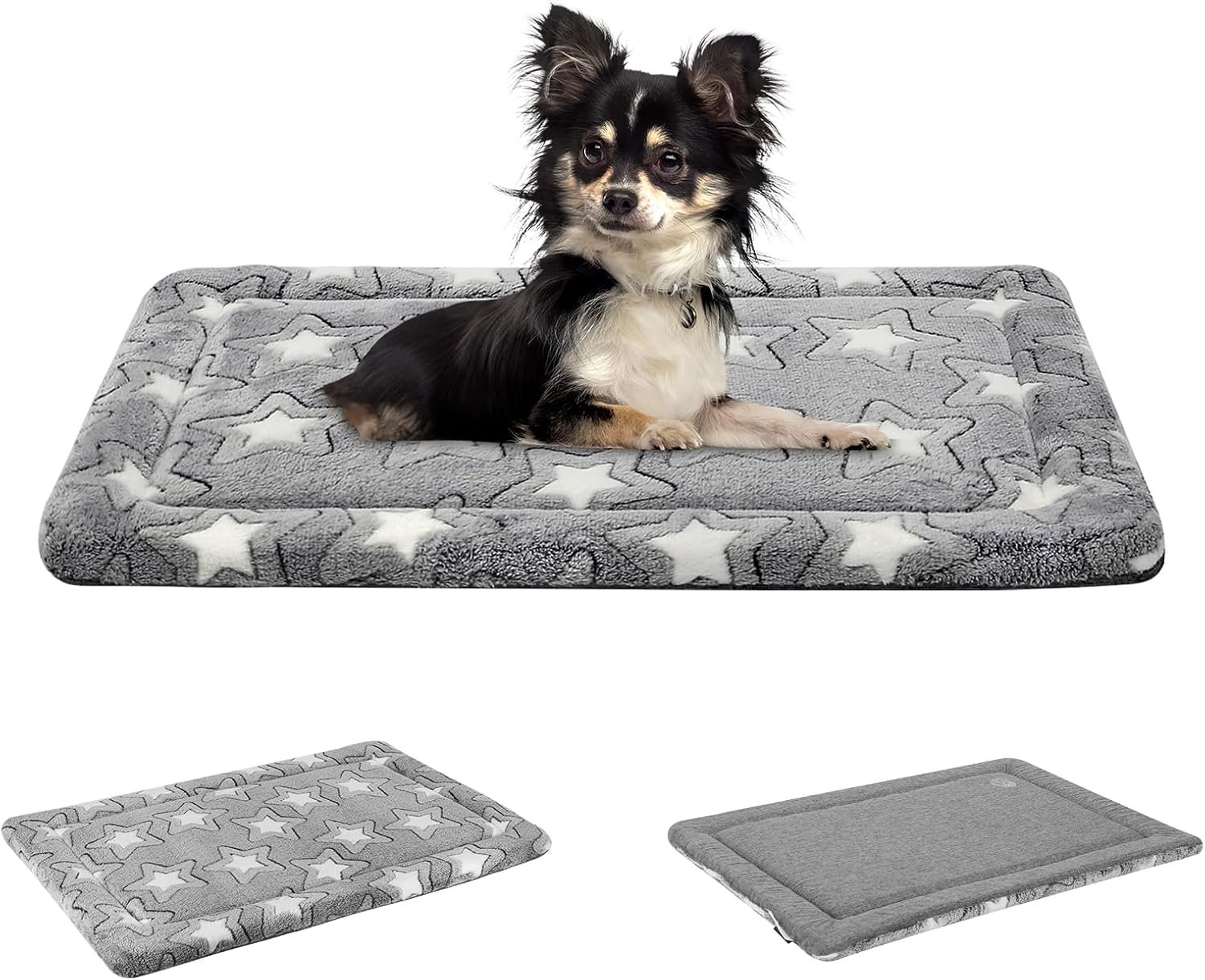 EMPSIGN Dog Crate Pad – Reversible Kennel Mat (Cool & Warm), Machine Washable, Cozy Star Pattern Sleeping Pad for Small Medium Large Dogs, All-Season Pet Bed, Suitable for 24″x18″ Dog Crate, Grey