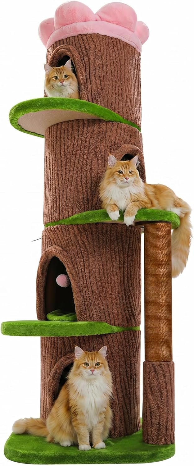 MUTTROS Forest Cat Tree Tower with 4 Condos, 68.5″ Tall Cat Tower with Flower Top Bed & Thick Scratching Post (φ3.8in) – Large Heavy Duty Tree that Looks Like a Tree for Indoor & Multi-Cat Households