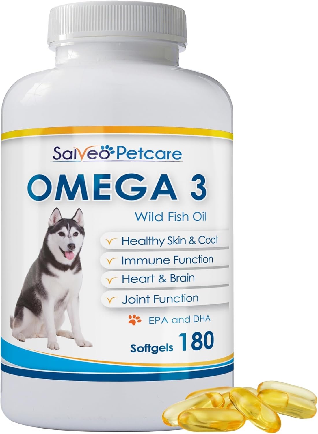 Omega 3 Fish Oil for Dogs – Natural Pet Supplement for Shiny Coat – Wild Caught More EPA & DHA Than Salmon Oil – 180 Capsules No Fishy Smell or Mess – Ideal for Medium Large Dogs