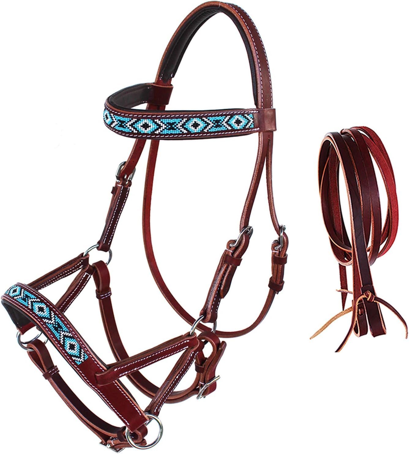 CHALLENGER English Western Horse Leather BITLESS Bridle SIDEPULL Halter REINS 77RS11MG-F