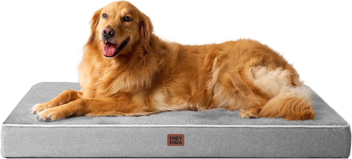 EHEYCIGA XL Orthopedic Dog Bed Mats for Extra Large Dogs 41×27 Inch, Memory Foam Dog Bed for Crate with Washable Removable Cover, Waterproof Pet Mattress with Non-Slip Bottom, Grey