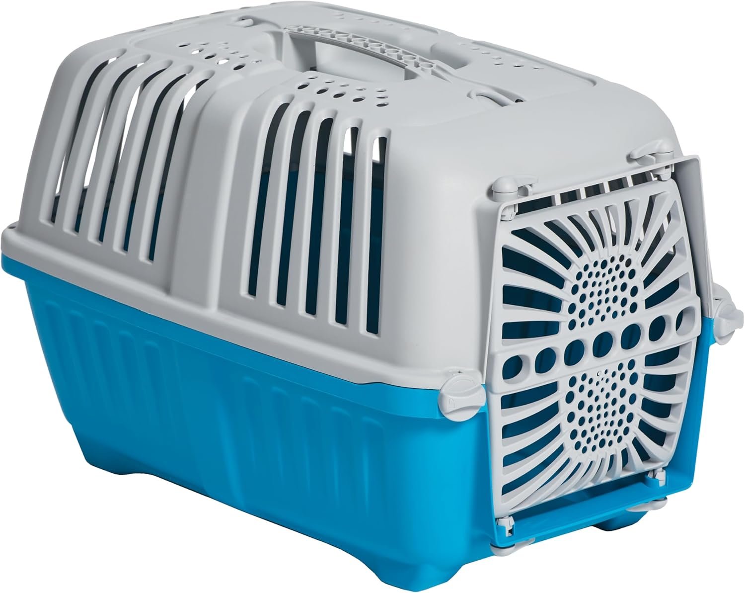 MidWest Homes for Pets Spree Travel Carrier – Hard-Sided Dog & Cat Carrier, Small Pet Travel Crate with Handle, Ventilated Design, Durable Plastic Door, Easy Assembly, 19-Inch, Blue