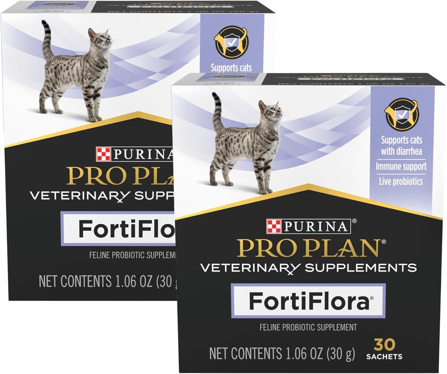 Purina Pro Plan Veterinary Supplements FortiFlora Cat Probiotic Supplement for Cats with Diarrhea 30 ct. Box (Pack of 2)