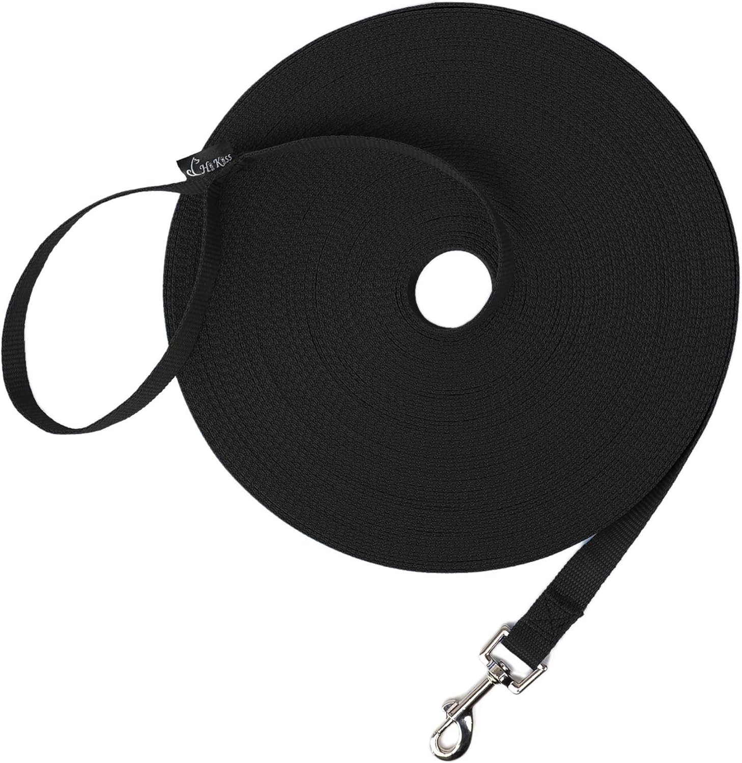 Hi Kiss Dog/Puppy Obedience Recall Training Agility Lead – 15ft 20ft 30ft 50ft 100ft Training Leash – Great for Play, Camping, or Backyard – Black 20ft