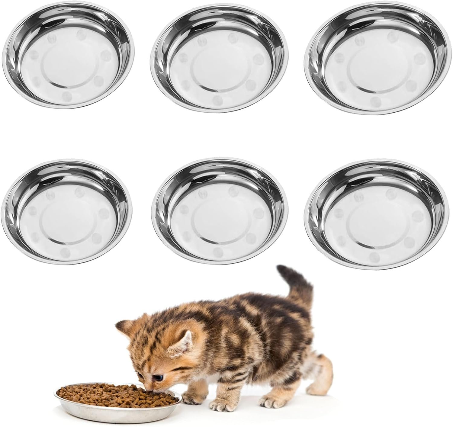 6 Pcs Stainless Steel Cat Bowls, Shallow Wide Pet Food Dishes Relief Whisker Fatigue Pet Food Water Bowl Pet Feeding Bowl for Cat Kitten Puppy Dog