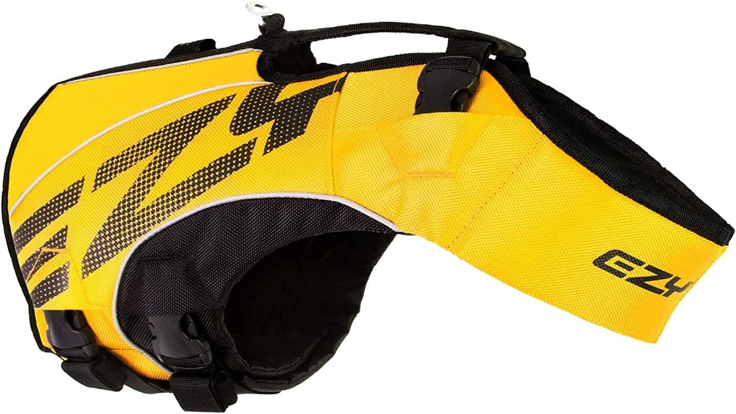 EzyDog DFD X2 Dog Life Jacket – Adjustable Swimming Safety Life Vest Preserver with Continuous Neck Flotation, Reflective Trim, & Grab Handle (Medium, Yellow)