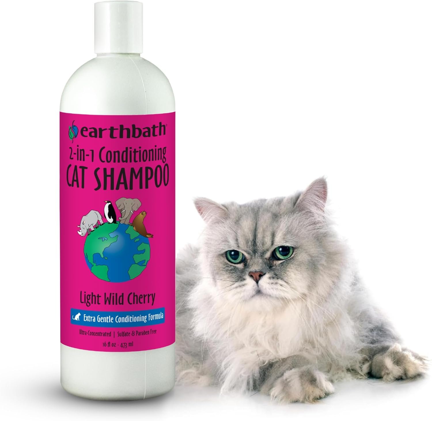 earthbath, Wild Cherry 2-in-1 Cat Conditioning Shampoo – Cruelty Free Cat Shampoo and Conditioner, Made in USA, Gentle, Safe Pet Wash for Kittens – 16 Oz (1 Pack)