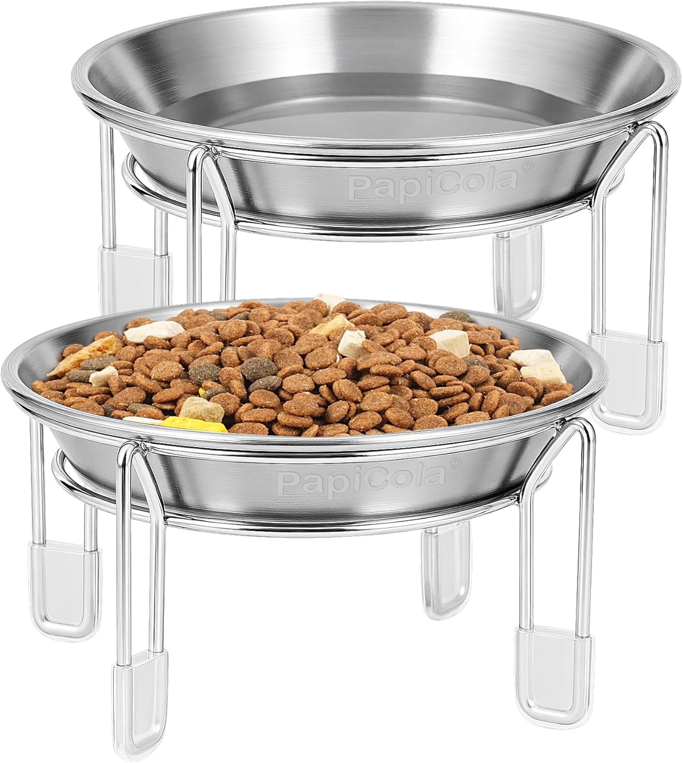 Elevated cat Bowl, 6.3″ Wide Raised Stainless Steel Cat Food and Water Dishes, Small Dog Bowl, Whisker Friendly, Anti-Vomiting, Neck Stress-Free, Non-Slip Stainless Steel Stand with 4 Legs- 2Pack