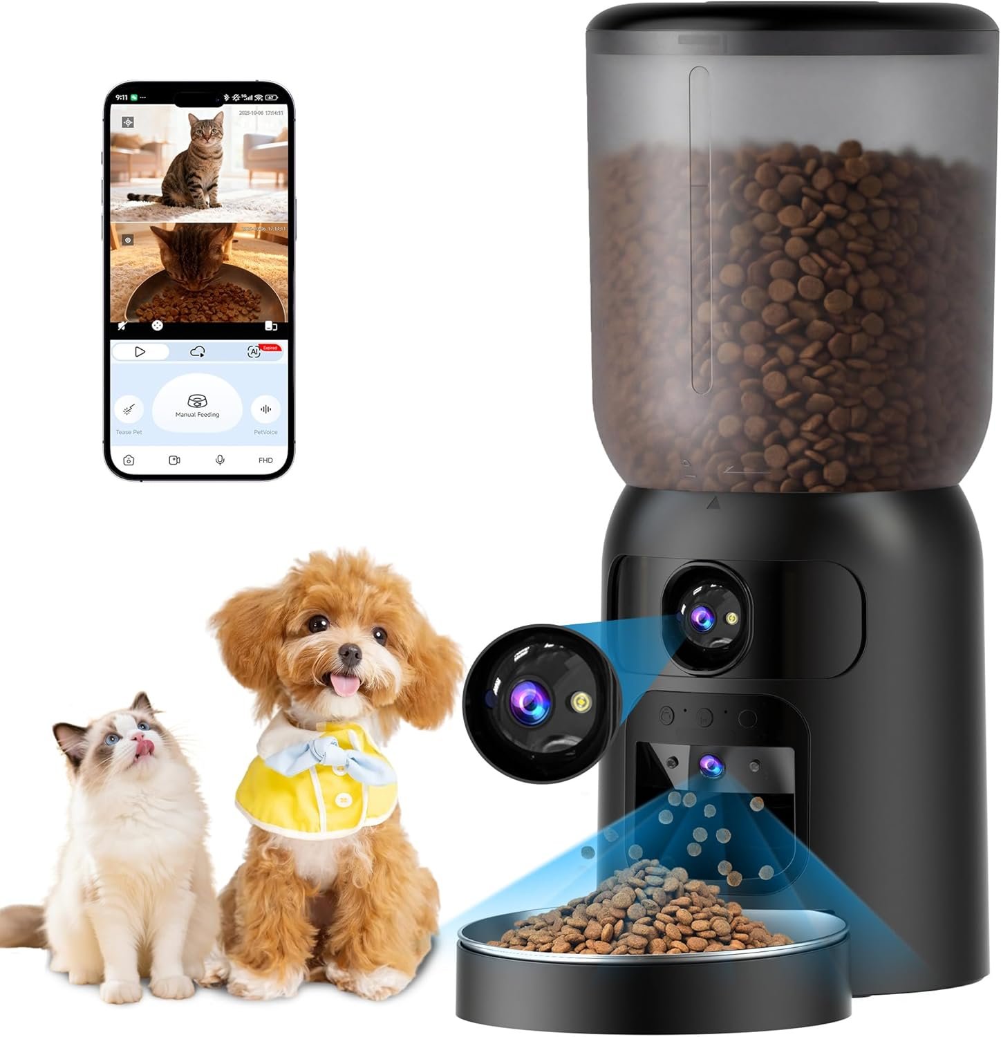 Automatic Cat Feeder with Dual Camera Gifts for Fathers Day, 5G WiFi App Control: 5L Automatic Dog Food Storage Container with 2K HD Video and Laser Pet Toy,Gift for Mom Dad Him Her Men Women