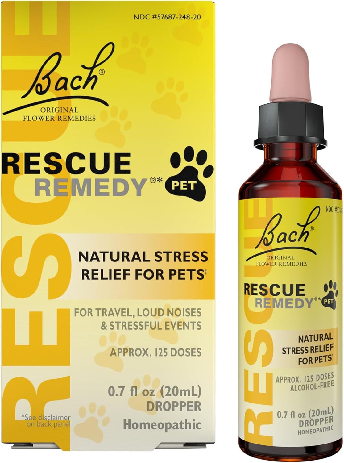 Rescue Remedy Pet Dropper – 20mL – Stress & Tension Support for Dogs & Cats with Bach Natural Flower Essences – Sedative-Free, Homeopathic Liquid Formula – For All Breeds, Ages & Weights