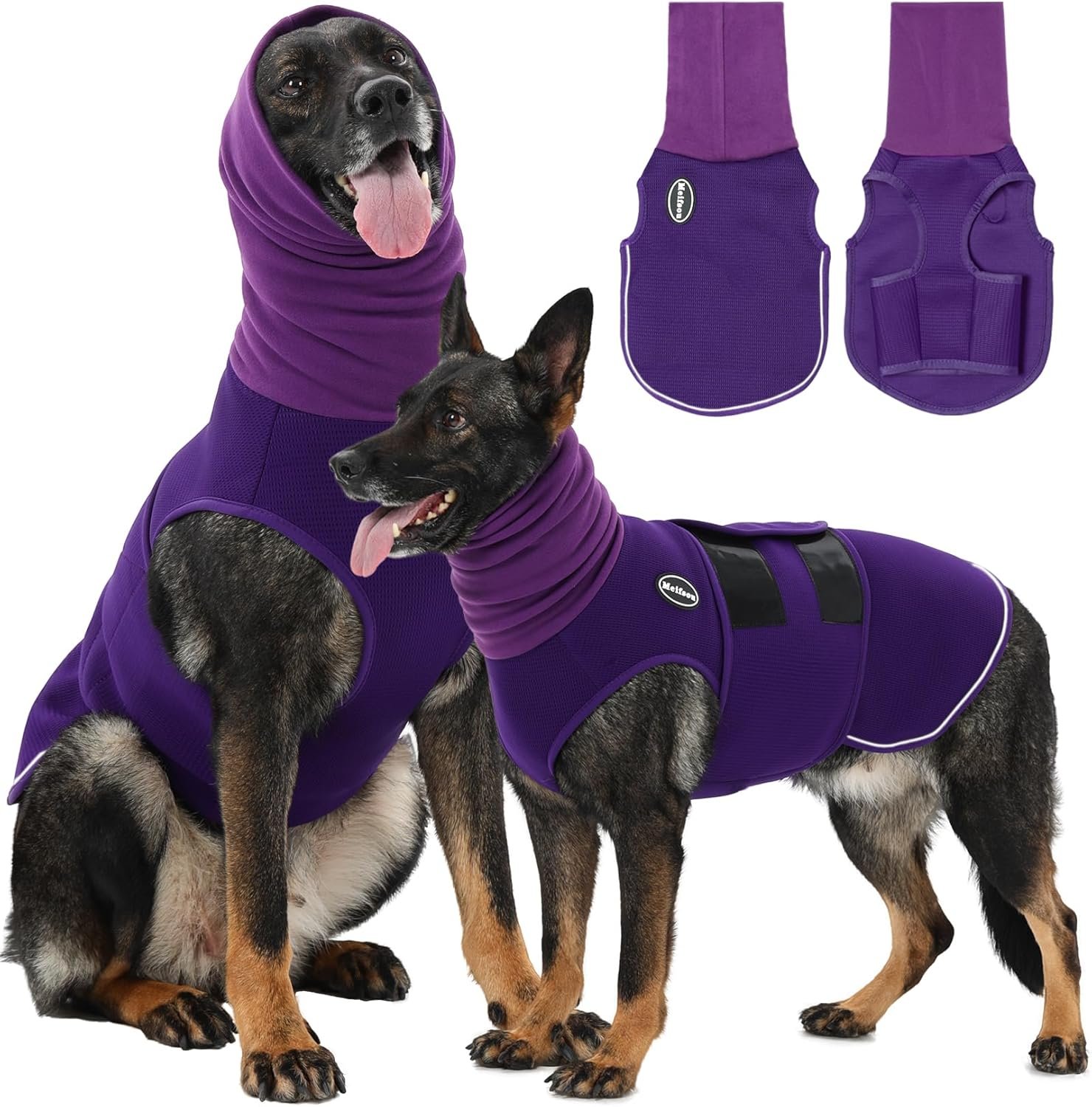 Meifsou Dog Anxiety Vest with Hood, Skin-Friendly Thunder Jacket for Dogs, 2-in-1 Dog Calming Shirt with Hood for Thunder, Fireworks, Separation – Keep Pet Calm Without Medicine, Dark Purple, X-Small