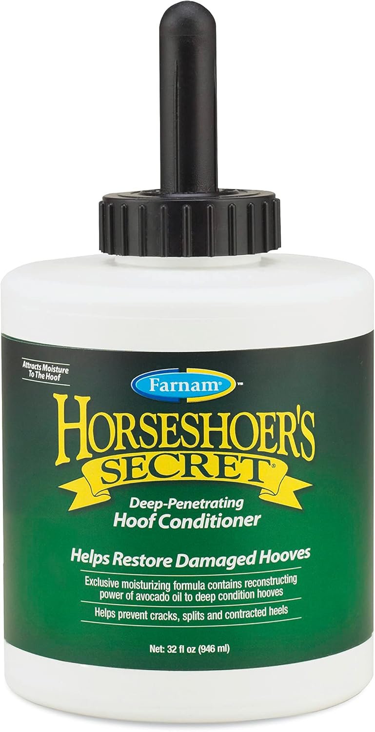 Farnam Horseshoer’s Secret Deep-Penetrating Hoof Oil for Horses, Conditions Dry Hooves, Prevents Cracks, Splits & Contracted Heels, Contains Avocado, Glycerine & Mineral Oils, Fast Absorbing, 32 Oz