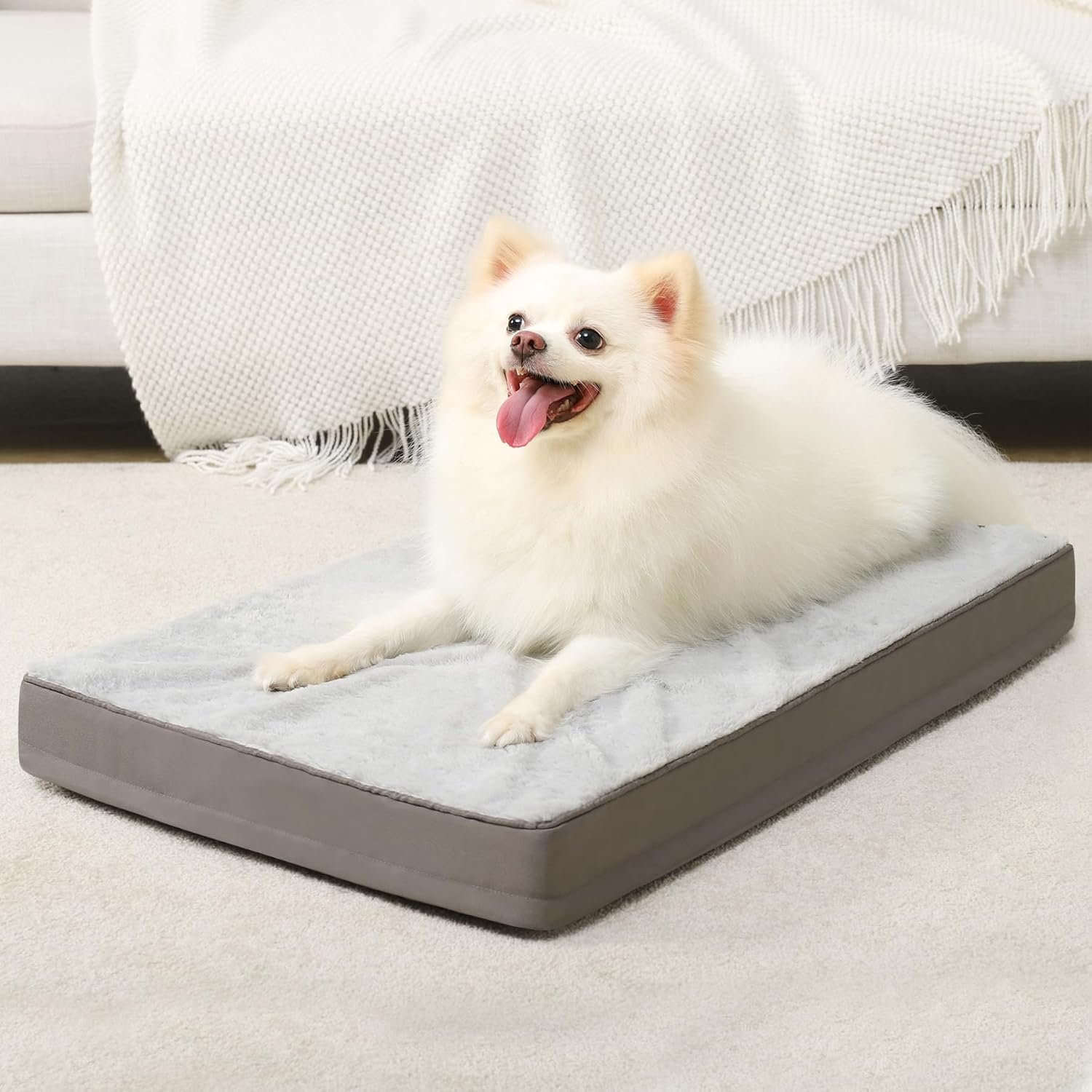 KSIIA Orthopedic Dog Bed – Waterproof Crate Bed for Small Dogs, Deluxe Plush Washable with Egg Crate Foam & Removable Cover, 23 x 17 Inch, Gray