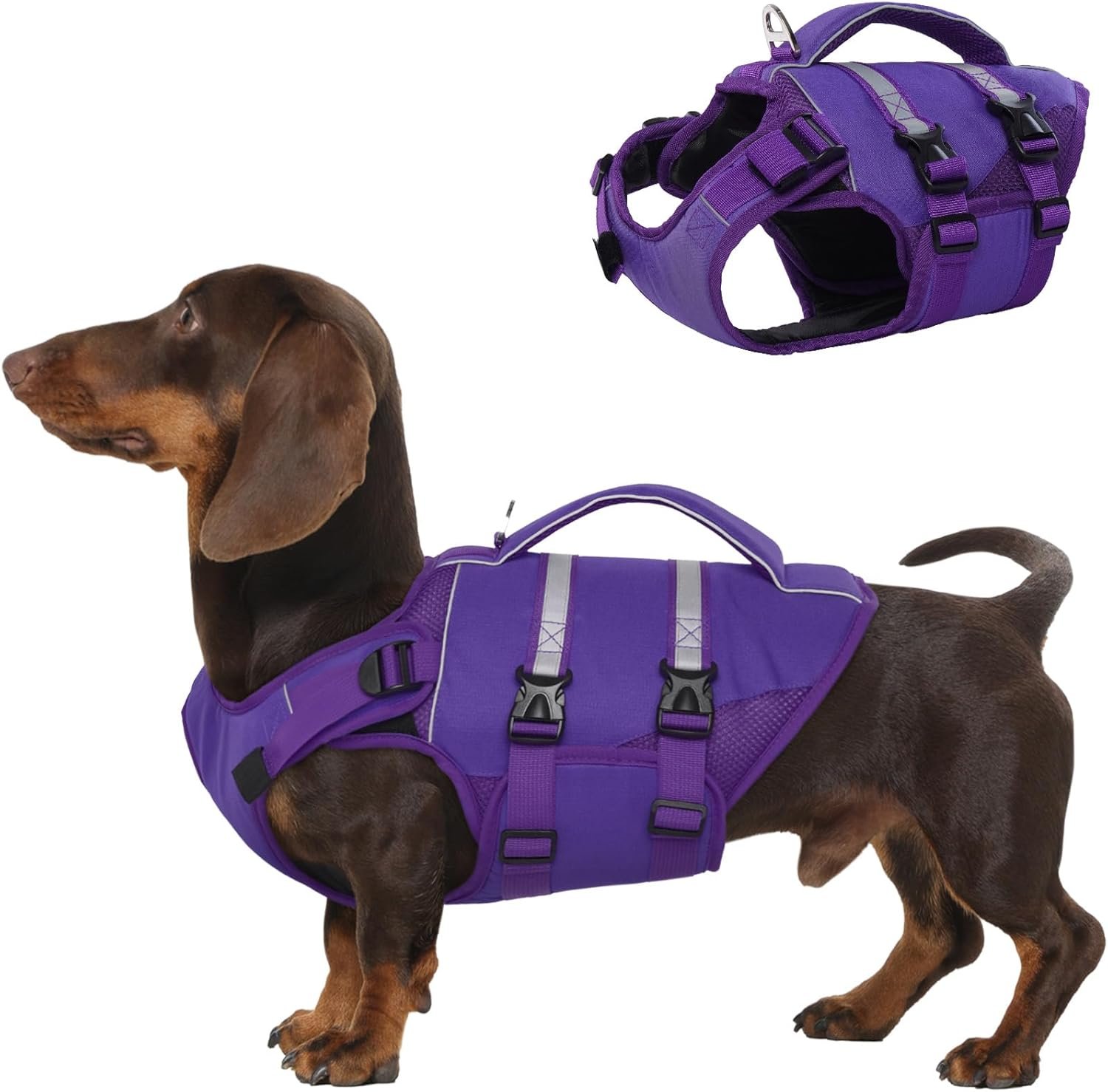 Kuoser Dog Life Jacket, High Flotation Dog Life Vest for Swimming Boating, Adjustable Ripstop Pet Lifesaver for Small Medium and Large Dogs, Reflective Safety Puppy Swimming Vest with Rescue Handle