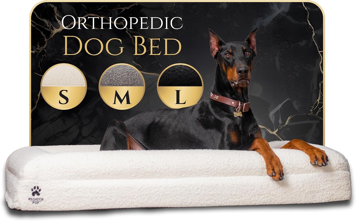 Luxury Boucle Fabric Orthopedic Large Dog Bed with Memory Foam | Breathable Comfort and Washable Dog Couch Bed with Waterproof Liner & Cover | Ideal Pet Beds for Big Dogs – Bone (45″x36x7)