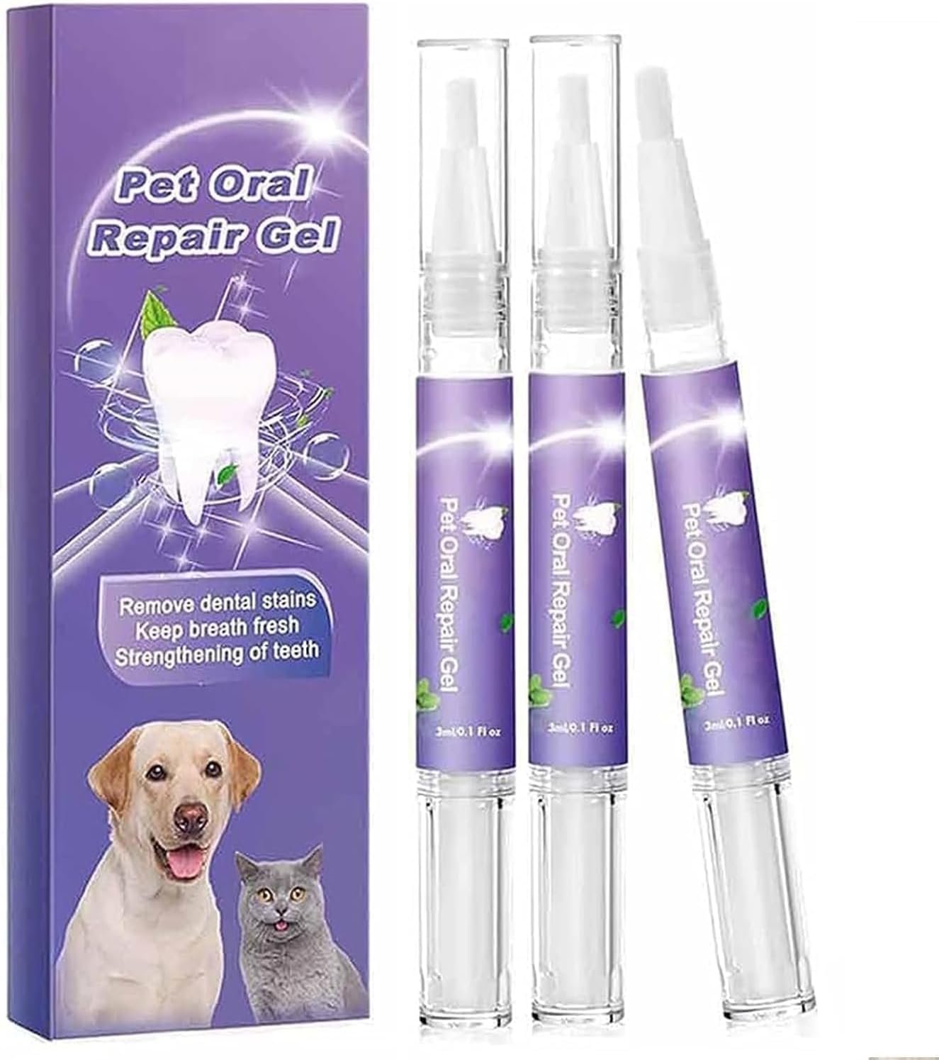 Pet Oral Repair Gel – Pet Oral Restoration Whitening Gel, Cleaner Teeth & Fresher Breath, Without Brushing (3Pcs)