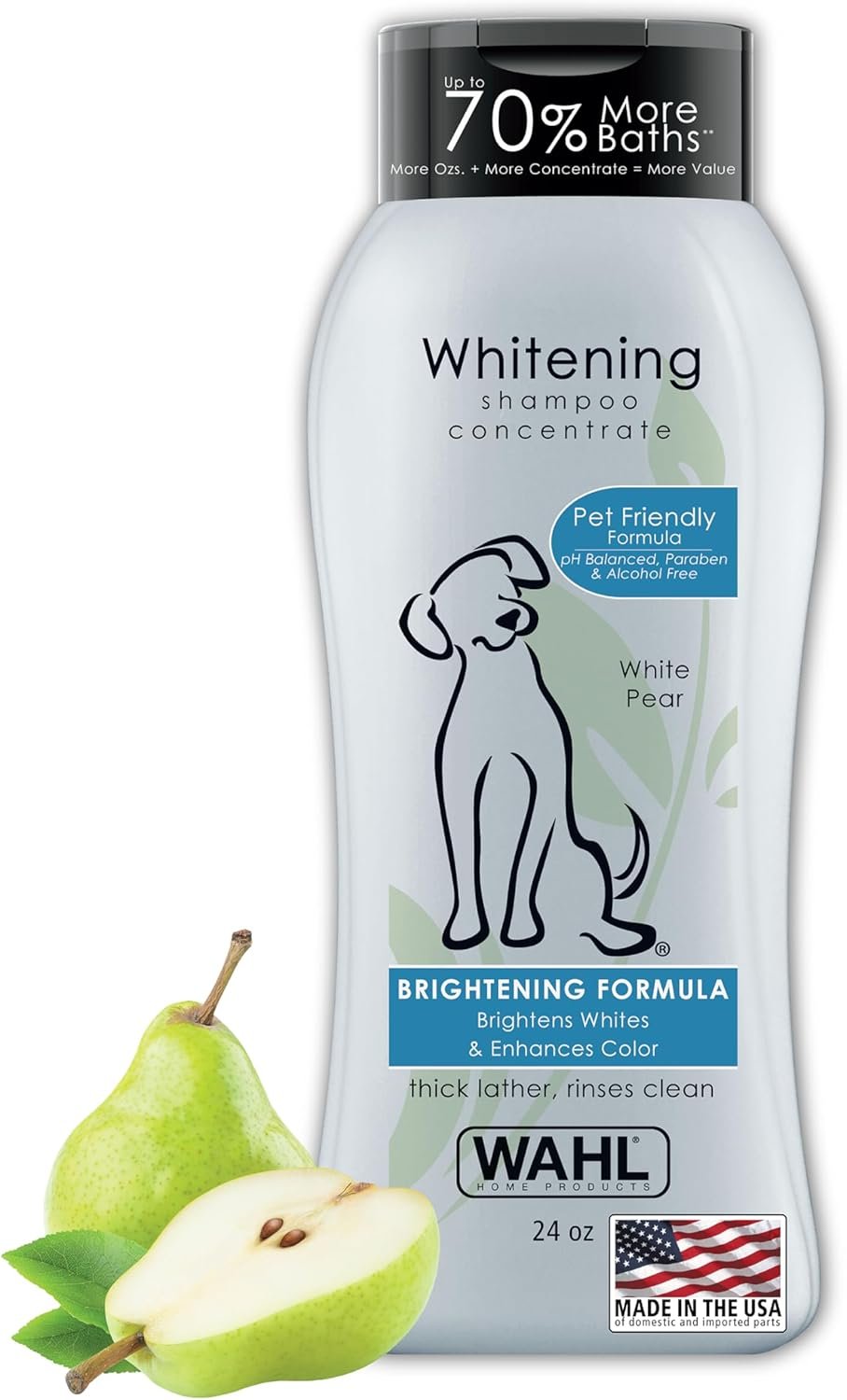 Wahl USA Whitening Shampoo White Pear scent for Pets – Whitening & Animal Odor Control with Silky Smooth Results for Grooming Dirty Dogs – 24 oz – Model 820001A