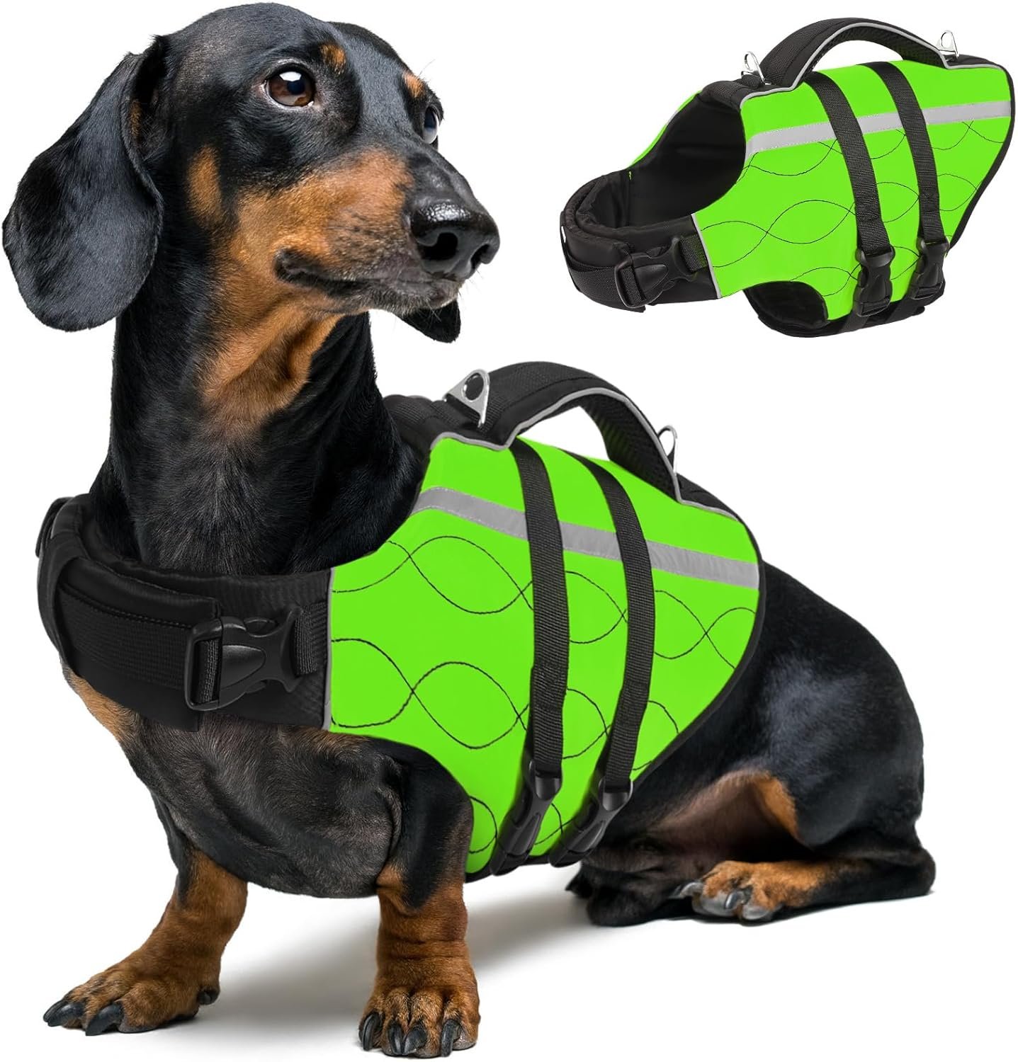 Queenmore Dog Life Jacket for Medium Dogs,Dog Life Vest for Swimming, Reflective Summer Pet Swimming Vest, Adjustable Pet Lifesaver with Rescue Handle for Small Medium Large Dogs(Green,M)